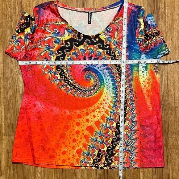 Women's Tie Dye Rainbow Spiral Streak T Shirt Short Sleeve V Neck Top Blouse - Picture 6 of 7